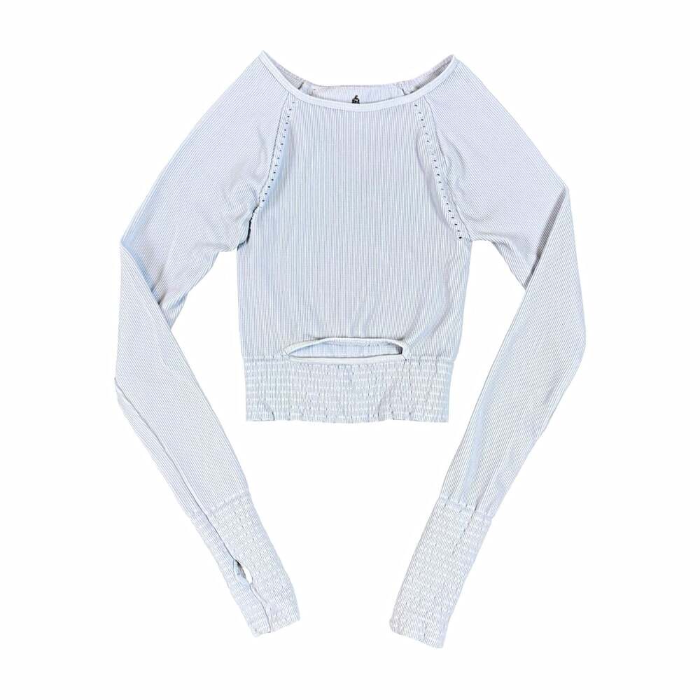 Free People Women’s Light Blue Ribbed Stretch Cropped Long Sleeve Top XS/S